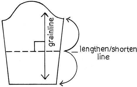 black and white illustration of a dashed line across a cut of fabric